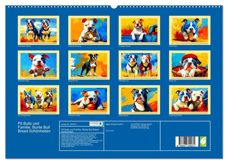 Produktbild: Pit Bulls und Familie. Bunte Bull Breed Sch&ouml;nheiten (hochwertiger Premium Wandkalender 2026 DIN A2 quer), Kunstdruck in Hochglanz