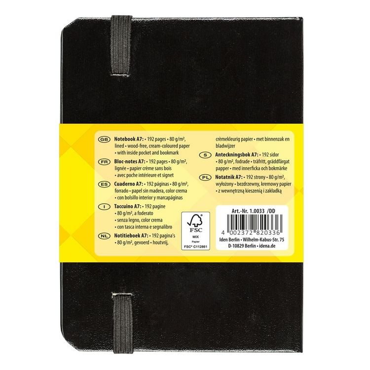 Produktbild: Idena Notizbuch 80g/m&sup2; liniert schwarz DIN A7 192 Seiten