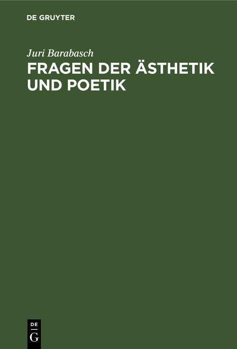 Produktbild: Fragen der &Auml;sthetik und Poetik