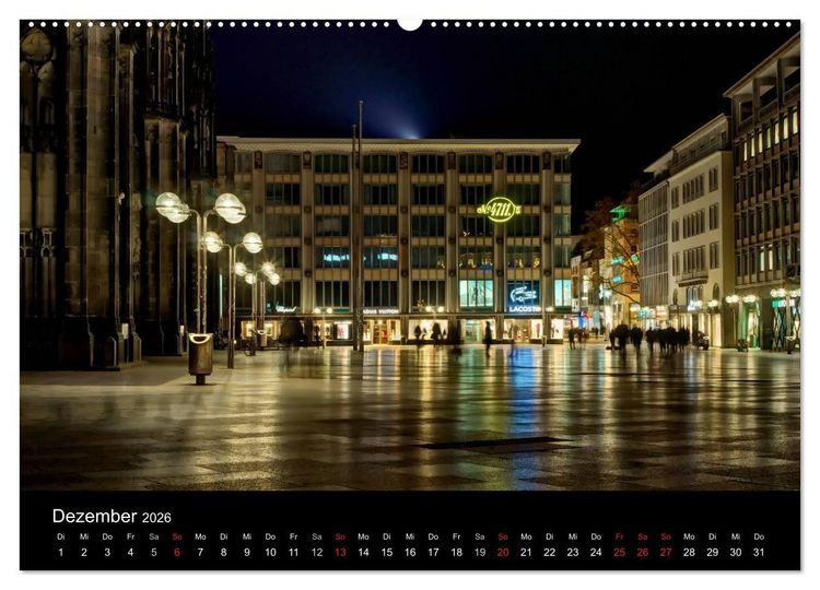 Produktbild: K&ouml;ln bei Nacht - dunkelbunte Stadt (hochwertiger Premium Wandkalender 2026 DIN A2 quer), Kunstdruck in Hochglanz