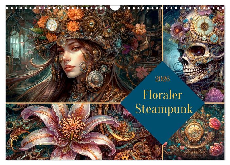 Produktbild: Floraler Steampunk (Wandkalender 2026 DIN A3 quer), CALVENDO Monatskalender