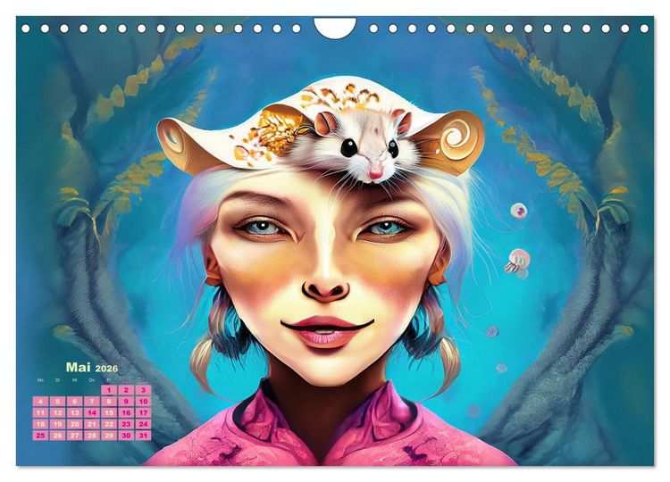 Produktbild: Fantasy Tier Frauen Portraits (Wandkalender 2026 DIN A4 quer), CALVENDO Monatskalender
