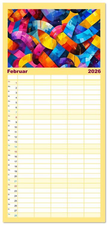 Produktbild: Familienplaner 2026 - Patchwork - Farben und Formen mit 5 Spalten (Wandkalender, 21 x 45 cm) CALVENDO