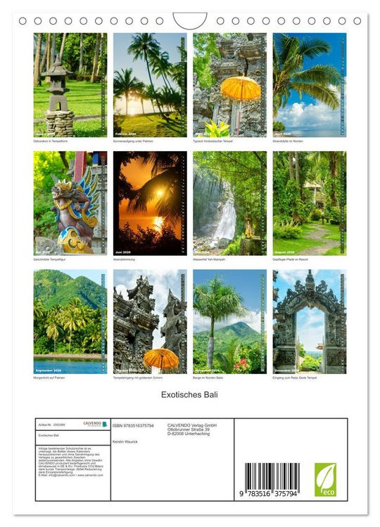Produktbild: Exotisches Bali (Wandkalender 2026 DIN A4 hoch), CALVENDO Monatskalender