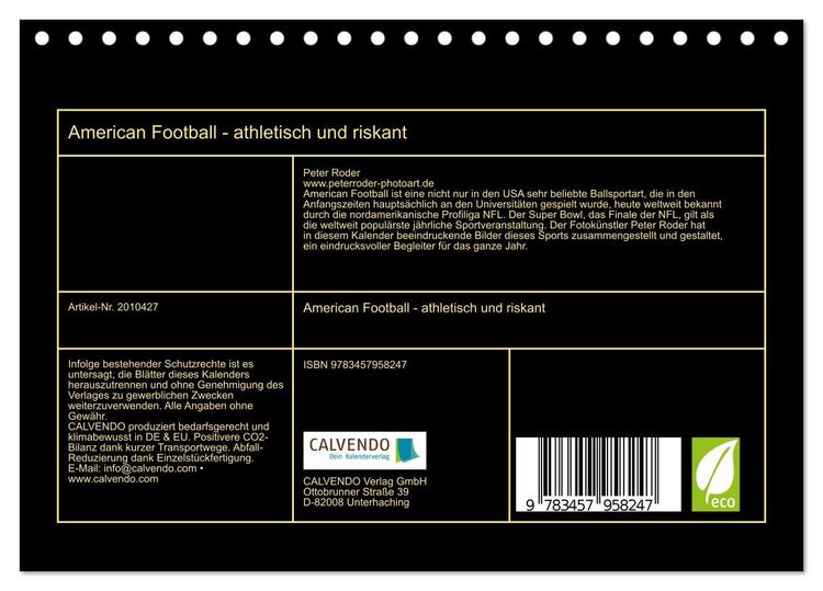 Produktbild: American Football - athletisch und riskant (Tischkalender 2026 DIN A5 quer), CALVENDO Monatskalender