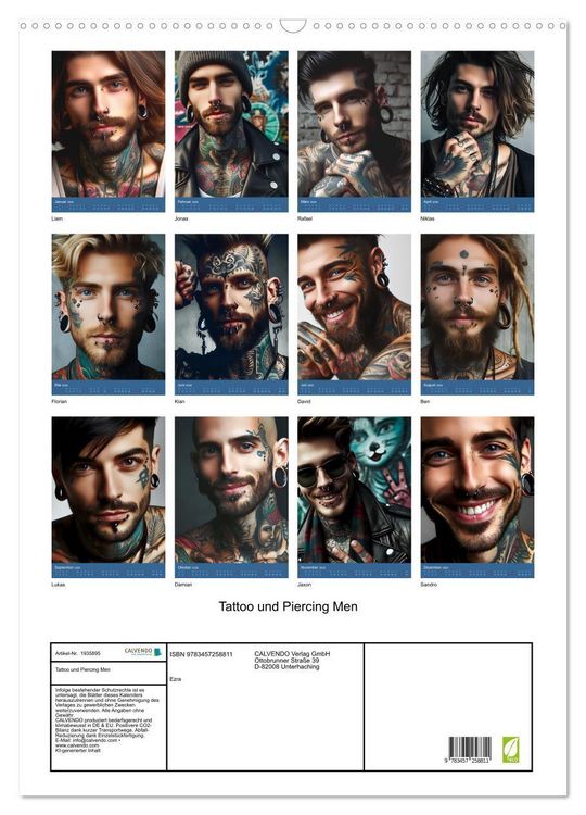 Produktbild: Tattoo und Piercing Men (Wandkalender 2026 DIN A2 hoch), CALVENDO Monatskalender
