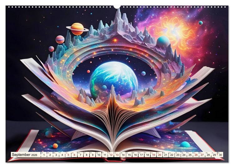 Produktbild: Fantasy-B&uuml;cher Sch&ouml;nheit des Universums (hochwertiger Premium Wandkalender 2026 DIN A2 quer), Kunstdruck in Hochglanz