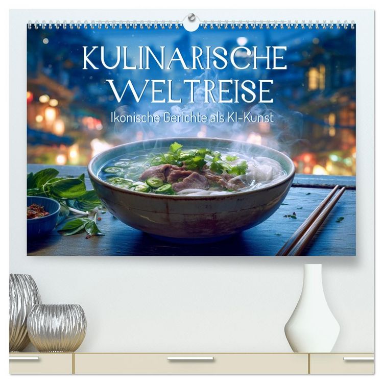 Produktbild: Kulinarische Weltreise. Ikonische Gerichte als KI-Kunst (hochwertiger Premium Wandkalender 2026 DIN A2 quer), Kunstdruck in Hochglanz