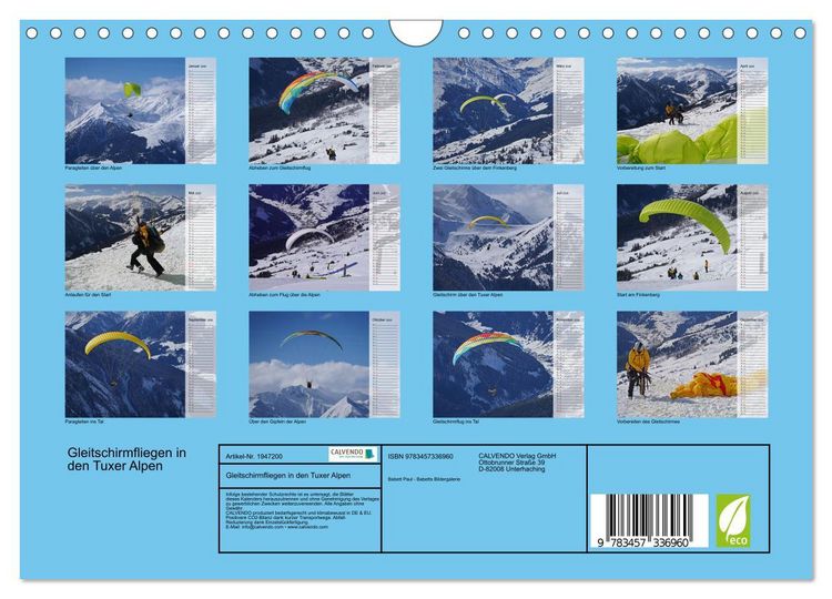Produktbild: Gleitschirmfliegen in den Tuxer Alpen (Wandkalender 2026 DIN A4 quer), CALVENDO Monatskalender