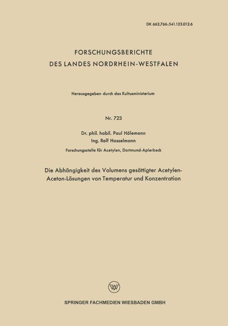 Produktbild: Die Abh&auml;ngigkeit des Volumens ges&auml;ttigter Acetylen-Aceton-L&ouml;sungen von Temperatur und Konzentration