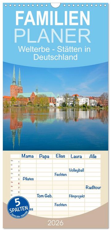 Produktbild: Familienplaner 2026 - Welterbe - St&auml;tten in Deutschland mit 5 Spalten (Wandkalender, 21 x 45 cm) CALVENDO