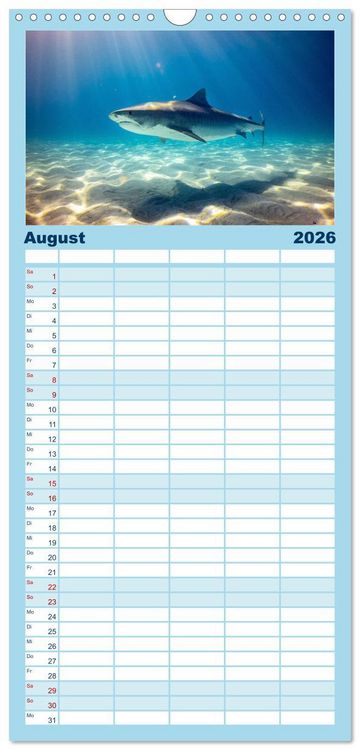 Produktbild: Familienplaner 2026 - Haie - K&ouml;nige der Meere. mit 5 Spalten (Wandkalender, 21 x 45 cm) CALVENDO