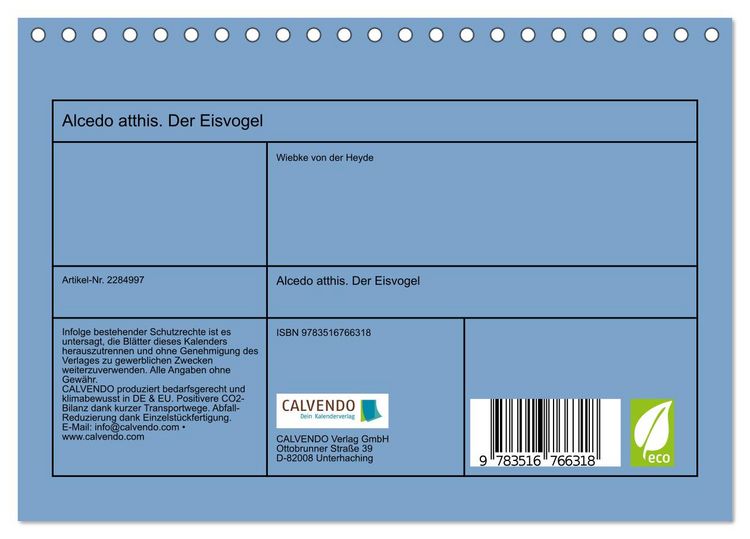 Produktbild: Alcedo atthis. Der Eisvogel (Tischkalender 2027 DIN A5 quer), CALVENDO Monatskalender