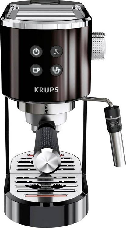 Produktbild: Krups EspressoVirtuoso+ XP444G Espressomaschine mit Siebtr&auml;ger Schwarz mit Milchaufsch&auml;umd&uuml;se