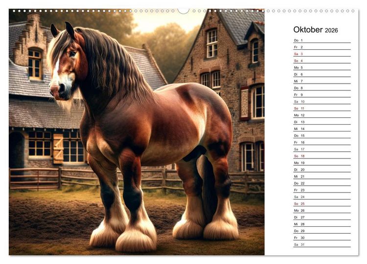 Produktbild: Kaltbl&uuml;ter - Die majest&auml;tische Kraft und Sch&ouml;nheit der Kaltblutpferde (hochwertiger Premium Wandkalender 2026 DIN A2 quer), Kunstdruck in Hochglanz