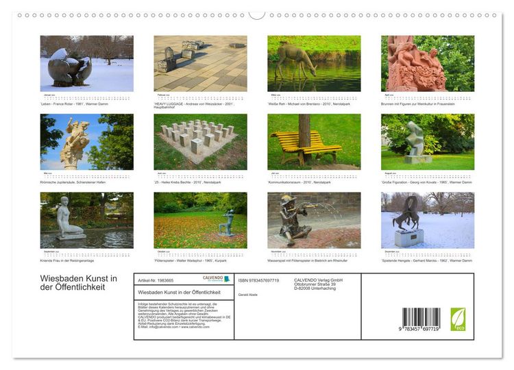 Produktbild: Wiesbaden Kunst in der &Ouml;ffentlichkeit (hochwertiger Premium Wandkalender 2026 DIN A2 quer), Kunstdruck in Hochglanz