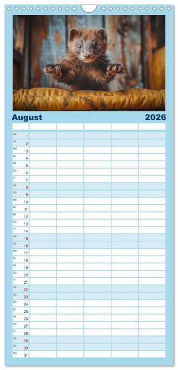 Produktbild: Familienplaner 2026 - Kleine freche Nerze mit 5 Spalten (Wandkalender, 21 x 45 cm) CALVENDO