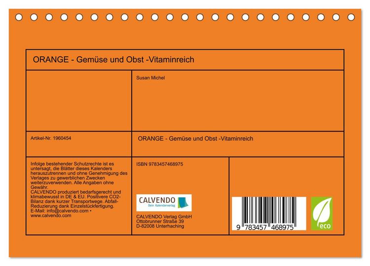 Produktbild: ORANGE - Gem&uuml;se und Obst -Vitaminreich (Tischkalender 2026 DIN A5 quer), CALVENDO Monatskalender