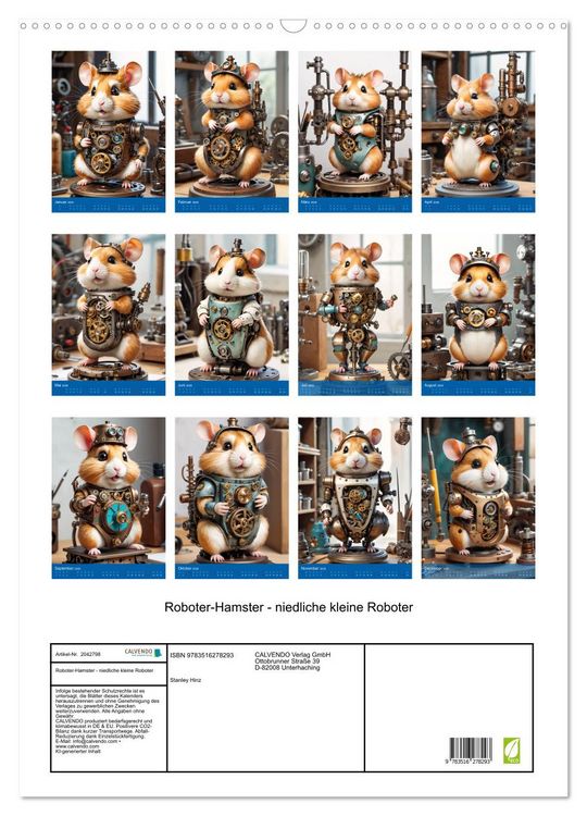 Produktbild: Roboter-Hamster - niedliche kleine Roboter (Wandkalender 2026 DIN A2 hoch), CALVENDO Monatskalender