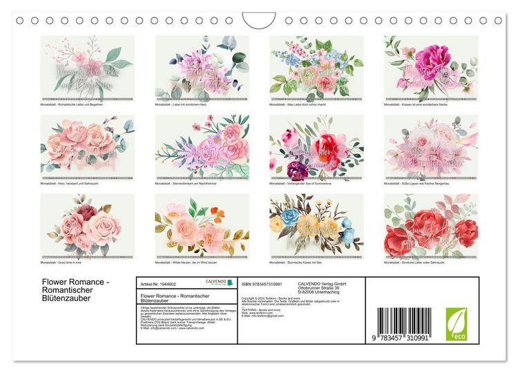 Produktbild: Flower Romance - Romantischer Bl&uuml;tenzauber (Wandkalender 2026 DIN A4 quer), CALVENDO Monatskalender