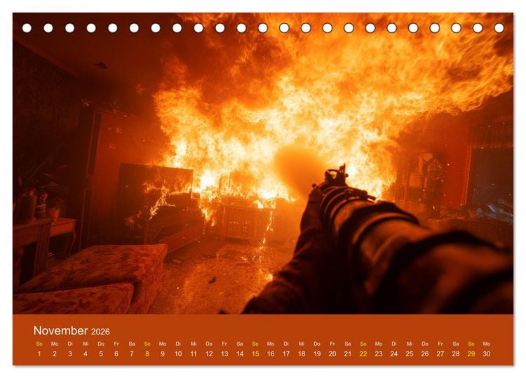 Produktbild: Feuer und Flamme - Feuerwehrkalender (Tischkalender 2026 DIN A5 quer), CALVENDO Monatskalender