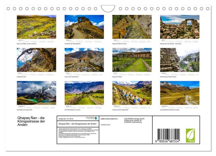 Produktbild: Qhapaq &Ntilde;an - die K&ouml;nigsstrasse der Anden (Wandkalender 2026 DIN A4 quer), CALVENDO Monatskalender