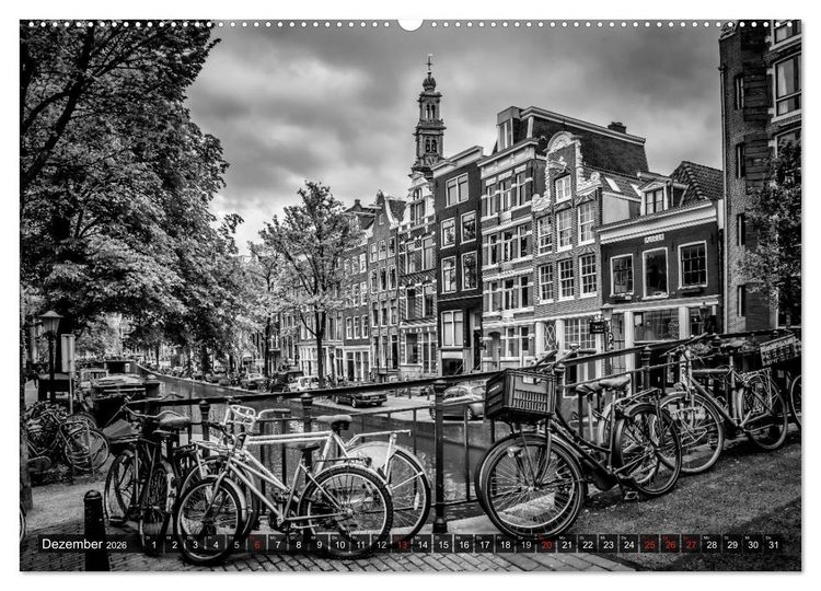 Produktbild: AMSTERDAM Stadtherz in Monochrom (Wandkalender 2026 DIN A2 quer), CALVENDO Monatskalender