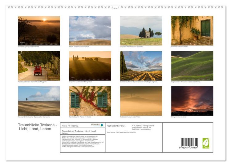 Produktbild: Traumblicke Toskana - Licht, Land, Leben (hochwertiger Premium Wandkalender 2026 DIN A2 quer), Kunstdruck in Hochglanz