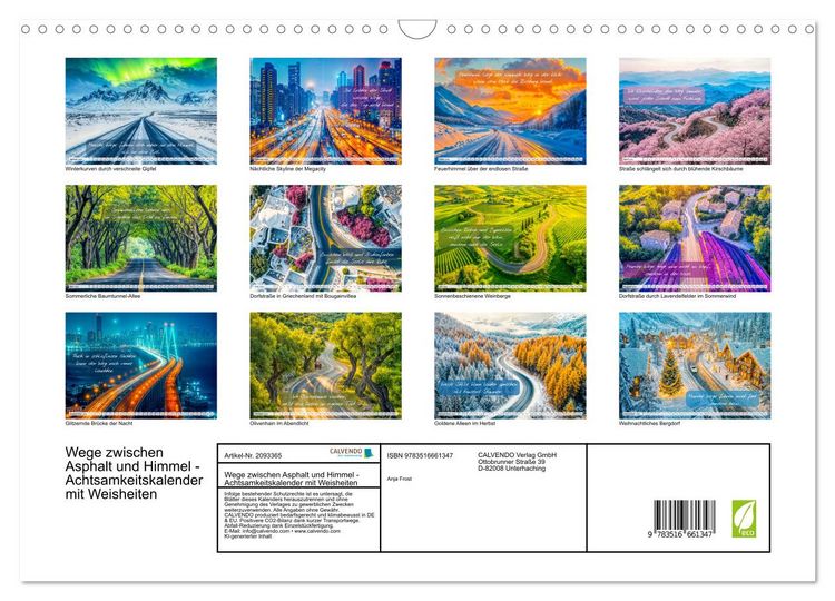 Produktbild: Wege zwischen Asphalt und Himmel - Achtsamkeitskalender mit Weisheiten (Wandkalender 2026 DIN A3 quer), CALVENDO Monatskalender