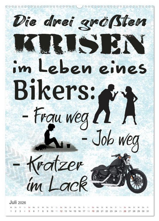 Produktbild: Coole Biker-Spr&uuml;che (Wandkalender 2026 DIN A2 hoch), CALVENDO Monatskalender