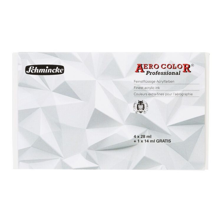 Produktbild: Schmincke AEROCOLOR Kartonset, 4 x 28 ml + 1 x 14 ml Wei&szlig;