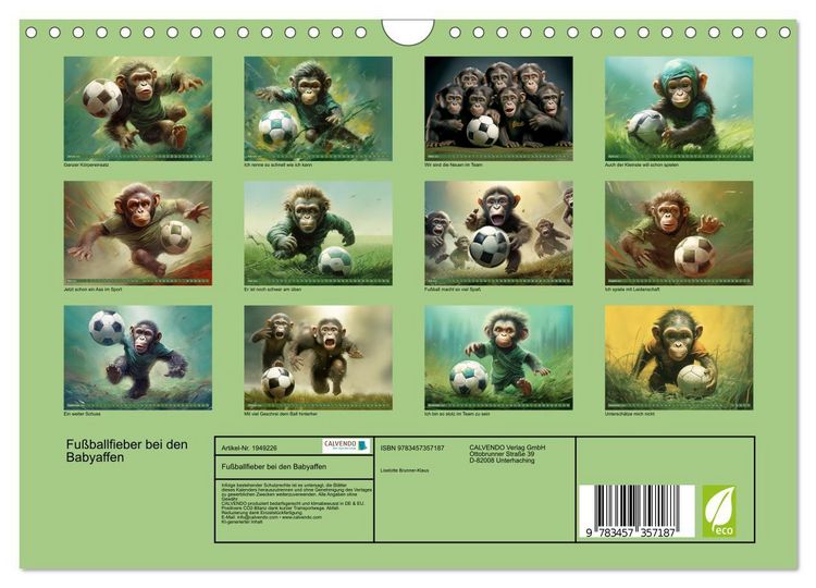 Produktbild: Fu&szlig;ballfieber bei den Babyaffen (Wandkalender 2026 DIN A4 quer), CALVENDO Monatskalender