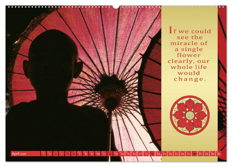 Produktbild: BUDDHIST WISDOMS - THE RED UMBRELLA (High Quality Premium Wall Calendar 2026 DIN A2 landscape),CALVENDO 12 Month Wall Calendar