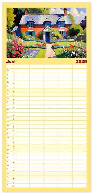 Produktbild: Familienplaner 2026 - Englische Cottages mit 5 Spalten (Wandkalender, 21 x 45 cm) CALVENDO