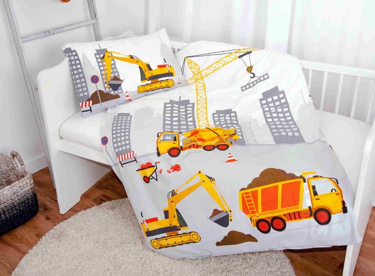 Produktbild: babybest&reg; 2685207063 - Baustelle Flanell-Bettw&auml;sche, 40x60 cm + 100x135 cm, 100% Baumwolle