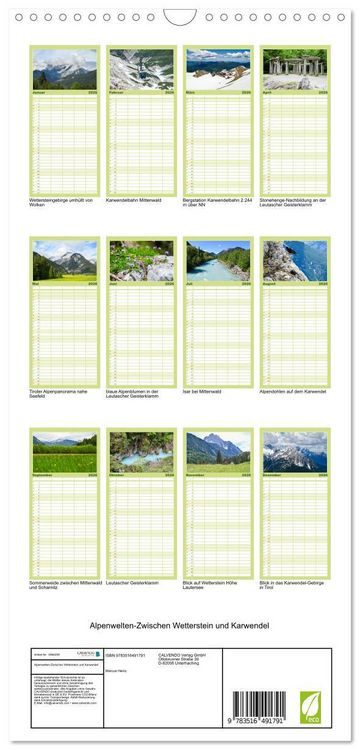 Produktbild: Familienplaner 2026 - Alpenwelten-Zwischen Wetterstein und Karwendel mit 5 Spalten (Wandkalender, 21 x 45 cm) CALVENDO