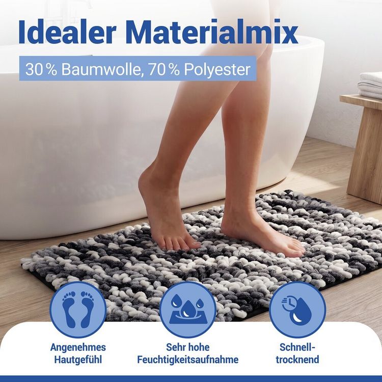 Produktbild: Badteppich Mod. Lerici Grau-Blau, 60 x 90 cm, rutschfest und schnelltrocknend