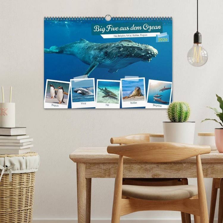 Produktbild: Big Five aus dem Ozean Hai, Delphin, Wal, Robbe, Pinguin (Wandkalender 2026 DIN A3 quer), CALVENDO Monatskalender