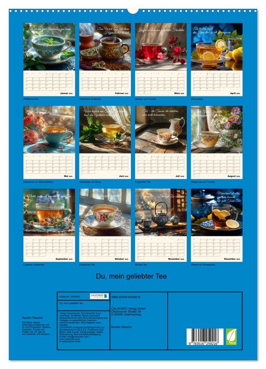 Produktbild: Du, mein geliebter Tee (hochwertiger Premium Wandkalender 2026 DIN A2 hoch), Kunstdruck in Hochglanz