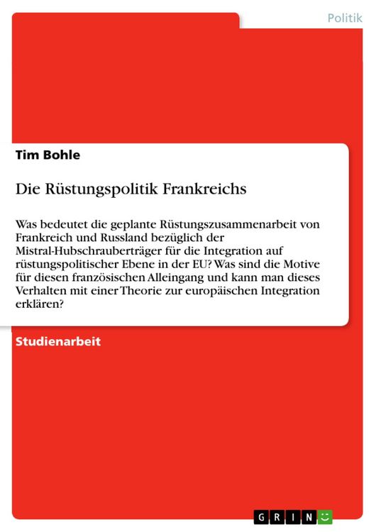Produktbild: Die R&uuml;stungspolitik Frankreichs