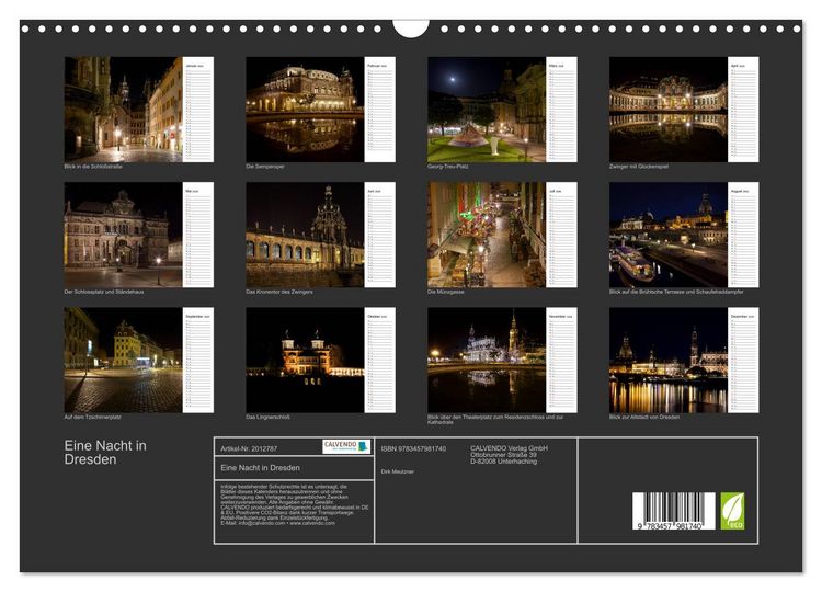 Produktbild: Eine Nacht in Dresden (Wandkalender 2026 DIN A3 quer), CALVENDO Monatskalender