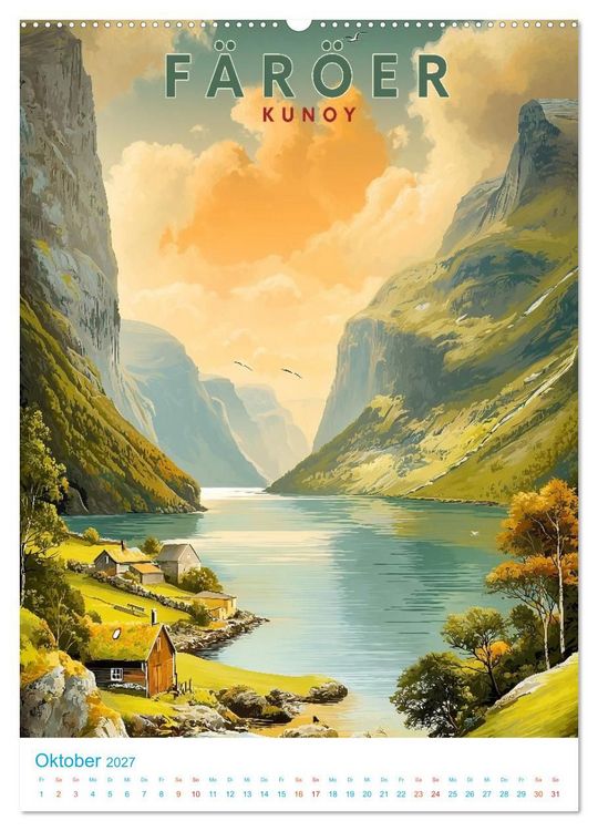 Produktbild: F&auml;r&ouml;er Inseln - Old School Poster Style (hochwertiger Premium Wandkalender 2027 DIN A2 hoch), Kunstdruck in Hochglanz