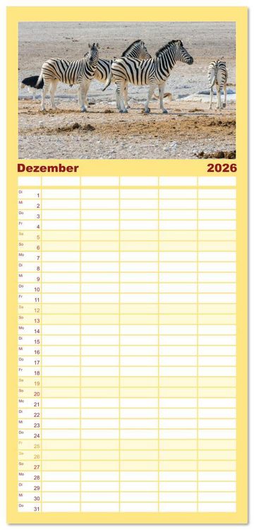 Produktbild: Familienplaner 2026 - Zebras in Afrika mit 5 Spalten (Wandkalender, 21 x 45 cm) CALVENDO