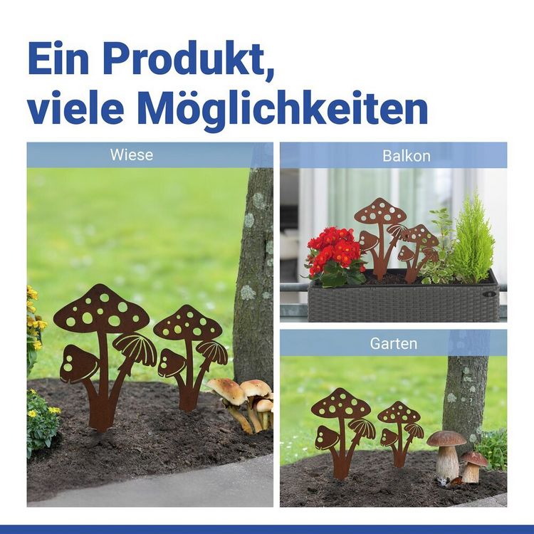 Produktbild: Gartenstecker Pilze, 2er Set, wetterbest&auml;ndig, mit Edelrost-Effekt