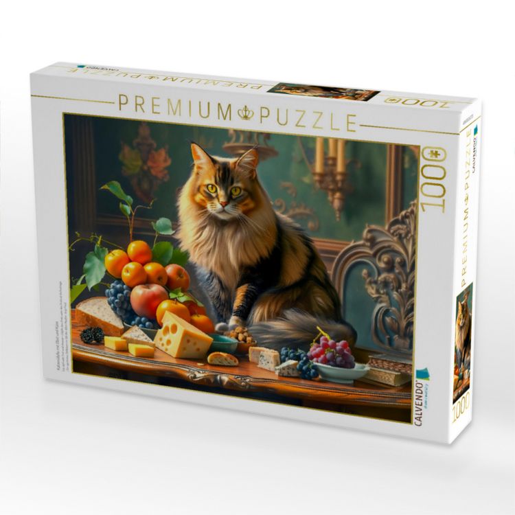 Produktbild: CALVENDO Puzzle Katzenidylle mit Obst und K&auml;se | 1000 Teile Lege-Gr&ouml;&szlig;e 64x48cm Foto-Puzzle f&uuml;r gl&uuml;ckliche Stunden