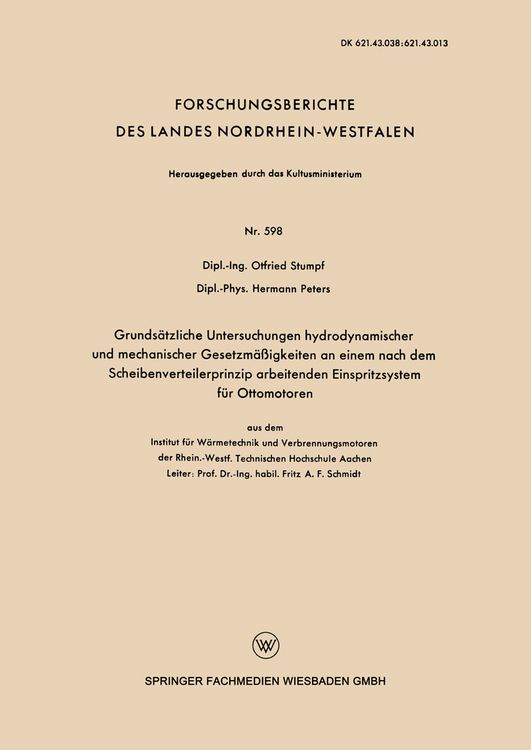 Produktbild: Grunds&auml;tzliche Untersuchungen hydrodynamischer und mechanischer Gesetzm&auml;&szlig;igkeiten an einem nach dem Scheibenverteilerprinzip arbeitenden Einspritzsyst