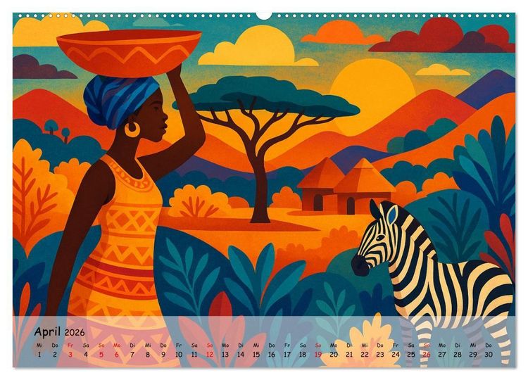Produktbild: AFRIKA VIBES &ndash; Zw&ouml;lf Bilder voll Stolz, Leben und Licht (hochwertiger Premium Wandkalender 2026 DIN A2 quer), Kunstdruck in Hochglanz