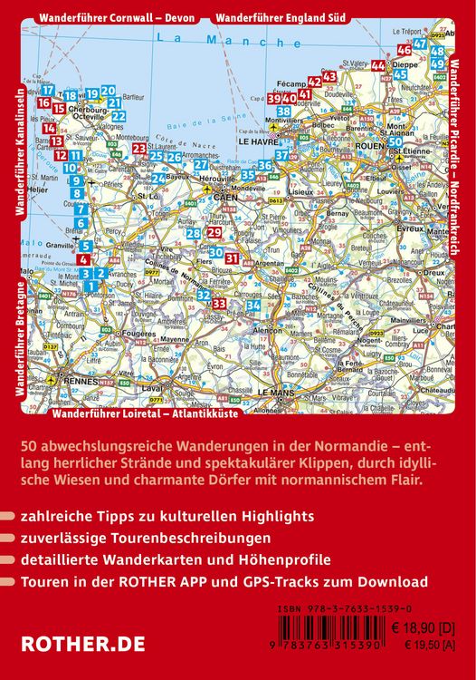 Produktbild: ROTHER Wanderf&uuml;hrer Normandie. 50 Touren an der K&uuml;ste und im Landesinneren &ndash; vom Mont-Saint-Michel bis zur C&ocirc;te d&lsquo;Alb&acirc;tre