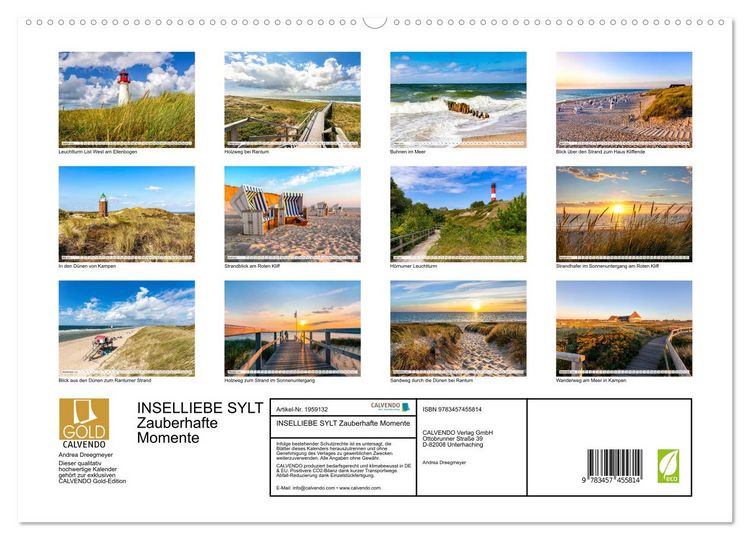 Produktbild: INSELLIEBE SYLT Zauberhafte Momente (hochwertiger Premium Wandkalender 2026 DIN A2 quer), Kunstdruck in Hochglanz