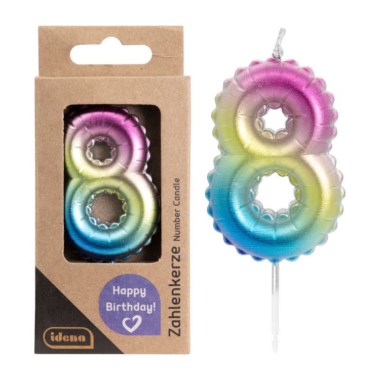 Produktbild: Idena Zahlenkerze 8 Regenbogen metallic